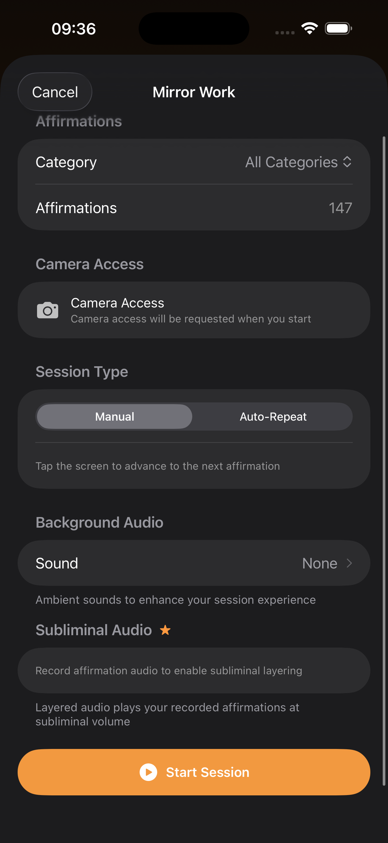 Mirror Work feature - Speak affirmations while looking at yourself